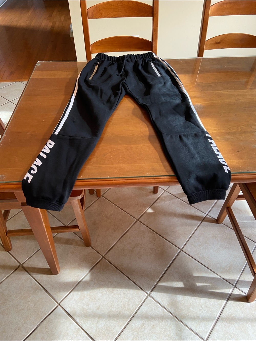 PALACE Black Kids Sweatpants with White Side Stripes. Thick pants for winter.